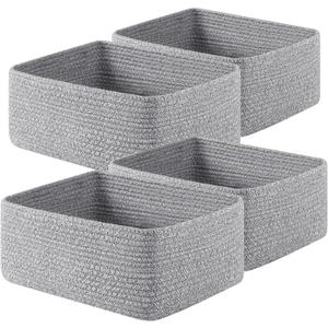OIAHOMY 4 Pack 14.17 * 11.02 * 6.3IN Storage Baskets for Organizing Shelves, Woven Rope Baskets for Organizing Books, Clothes, Decorative Basket for Living Room, Nursery, Bedroom, Gift Basket, Grey