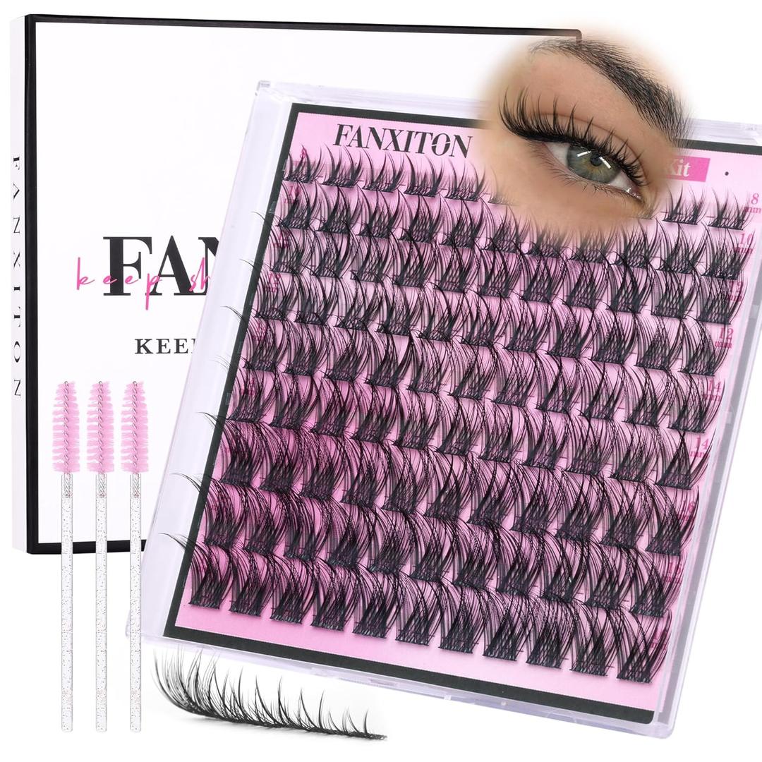 DIY Lash Extension Kit Natural Look Wispy Lash Clusters D Curl Lash Clusters with Lash Brush 8-16 mm Eyelash Extension Kit Individual Lashes Lash Cluster Kit For Beginners (No Glue)