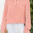 PRETTYGARDEN Women's Lace Long Sleeve Button Down Blouse (Medium, Pink)