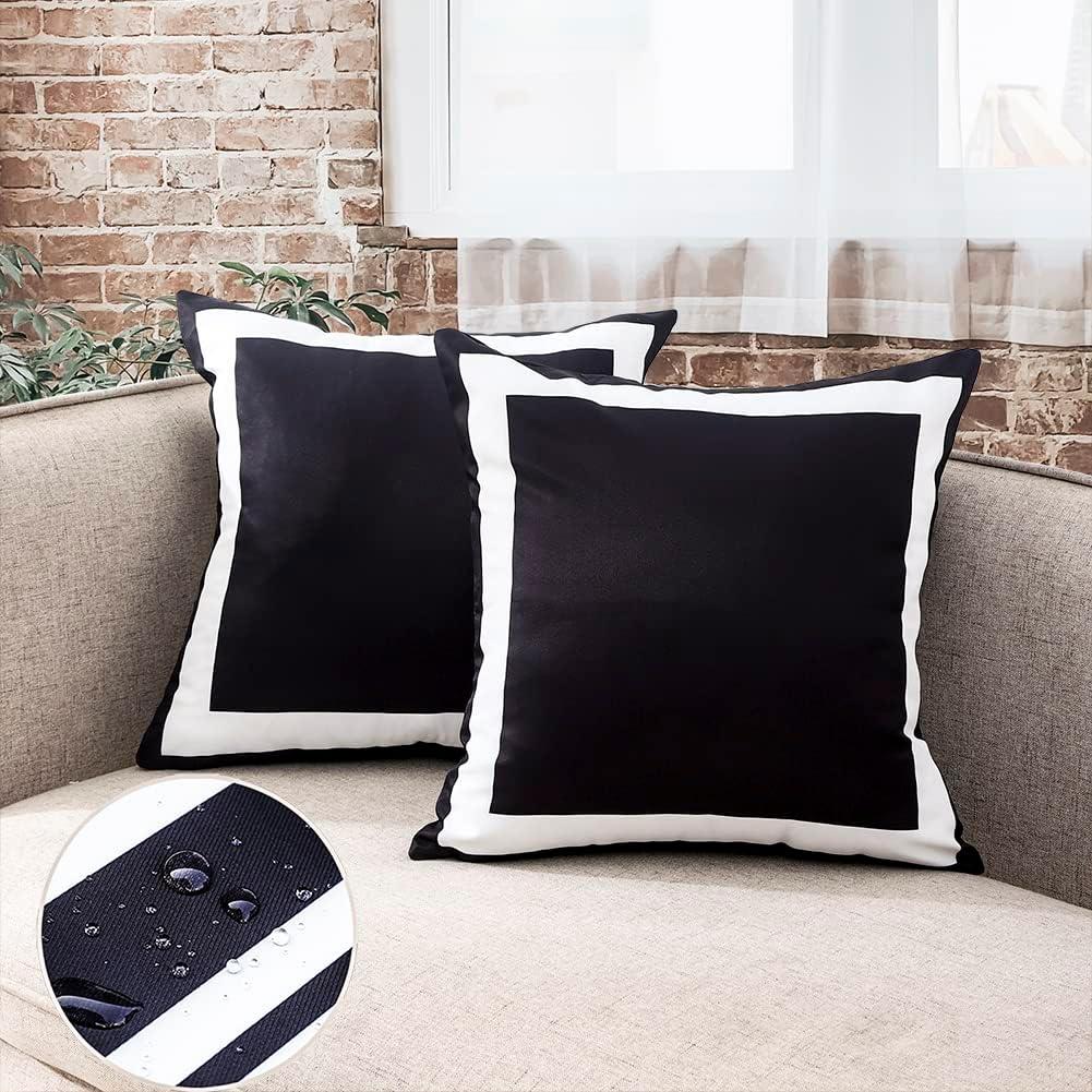 JOJOGOGO Black and White Outdoor Pillow Covers 18x18 Waterproof Set of 2 Black Outdoor Patio Throw Pillows Spring Summer Decor for Porch Swing Garden Chair and Patio Furniture