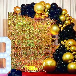 Sequin Panel Backdrop Gold Shimmer Wall Backdrop 36 Panels Wedding Banquet Background Glitter Walls Decoration (6ftx6ft)