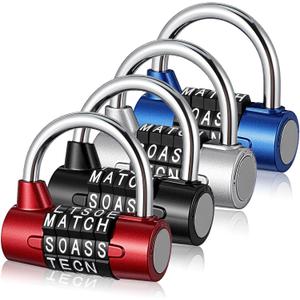 4 Pcs 5 Letter Combination Lock Heavy Duty Gym Locker Keyless Resettable Metal Padlock for Home Outdoor Door Locks Toolbox Hasp Cabinet Black Silver Red Blue