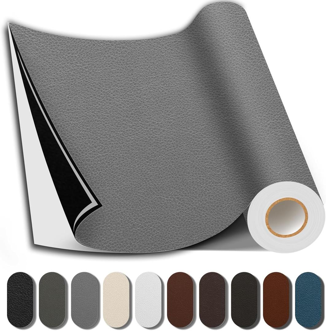 Shagoom Leather Repair Patch, 35X79 Inch Repair Patch Self Adhesive Waterproof, DIY Large Vinyl Patches for Couches, Furniture, Kitchen Cabinets, Wall Grey, 35X79 Inch