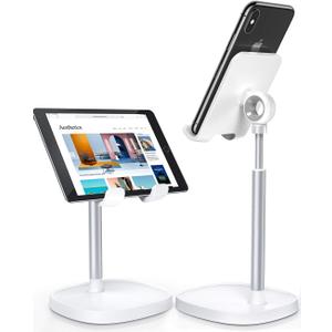 LISEN Cell Phone Stand Adjustable Phone Holer for Desk, Computer Office Desk Accessories for iPhone 16 Holder Women Kitchen Essentials Fits All Mobile Phones Switch Kindle iPads Tablet 4-10in, White