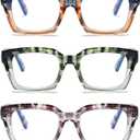 Hubeye 3 Pairs Retro Oversized Large Frame Reading Glasses for Women Men Square Fashion Oprah Style Blue Light Blocking Computer Reader with Glasses Cloth Cover +1.0 (3 Pairs - Stripes (Gray/Green/Orange))