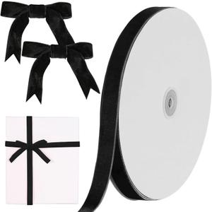 Christmas Black Velvet Ribbon, 5/8 Inch x 30 Yard Vintage Single Face Spool Satin Velvet Ribbon for Christmas Wreath Decoration DIY Bow Craft Gift Wrapping Wedding Ornaments Party Home Decor