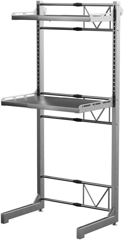 Carbon Steel Over Washer and Dryer Shelf, 2 Tier Bulkhead Laundry Room Storage and Organization Riser, Above Toilet Rack, (14.17“-25.59”) W*15.75 “D*63.39 ”H, Gray, Two layers