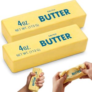 2PCS Butter Squishy Slow Rising Butter Squishy Toy, Realistic Food Fidget Toys for Adults, Soft PU Material, Sensory Anxiety Relief & Focus Aid, Portable 5.5 Inch Squishy Butter for Office & Home