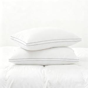 Feather Pillows Queen Size Set of 2 Goose Down Pillows with 100% Breathable Cotton Cover, Hotel Collection Bed Pillows for Sleeping, Soft Support for Back, Stomach and Side Sleepers (Light Grey)