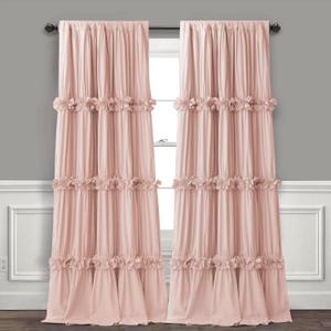 Thermal Insulated Blackout Window Curtains, 52" W x 96" L x 2 Panels, Boho Ruched Window Treatments with Butterfly Flowers, Rustic Rod Pocket Drapes for Room, Peach Pink (LQ-30)