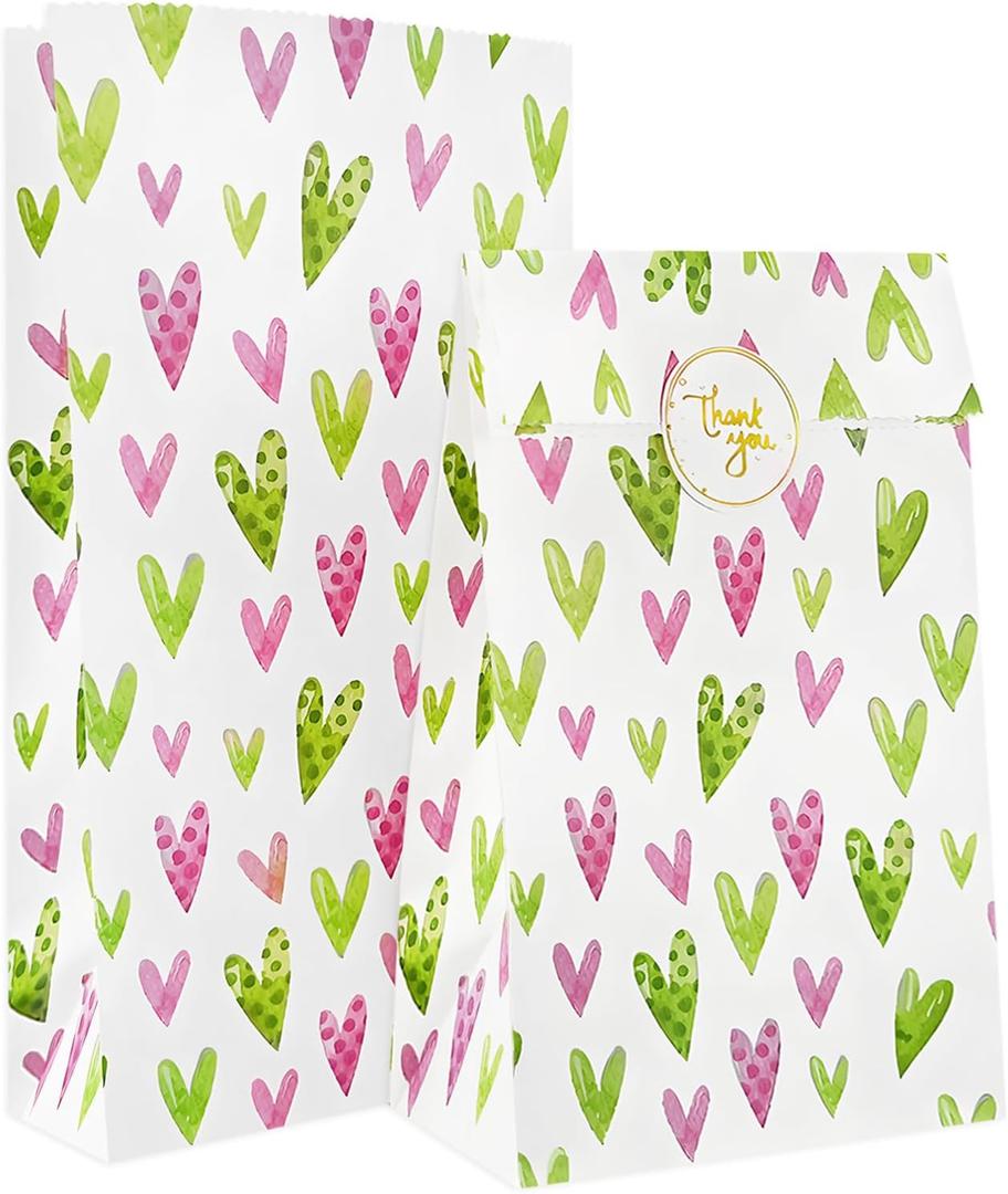 OFIHANLY 48Pcs 9"X4.7" Small Valentines Day Gift Bags for Kids Classroom Treat Bags for Class Heart Candy Paper Bags Bulk for School