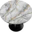 Round Tablecloth with Elastic Edge Gray Art Marble Small Fitted Circle Table Cover wipeable Round Table Cloth for Indoor Outdoor Patio Dining Kitchen Decor for 45"-50" Tables