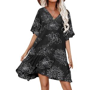 Aoulaydo Womens Swimsuit Coverups Sexy V Neck Bathing Suit Cover Ups Casual Loose Cover Up for Swimwear (Small, Pat2)