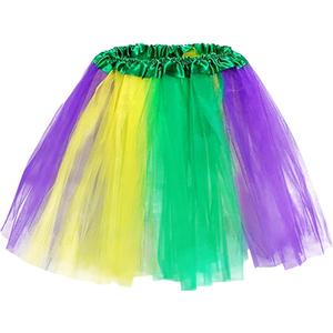 Mardi-Gras Tutu-Skirt for Women-Girls Green-Purple-Yellow Tulle-Skirt Festive-Carnival Funny-Short-Skirts Small/ Medium