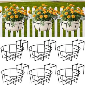 Adjustable Hanging Railing Planter, 6 Pack Fit 1.5 to 4.5 Inches Railing, Weather-Resistant Metal Balcony Rail Planters, Work for Outdoor Fence Deck Garden Patio Halloween Christmas Decor