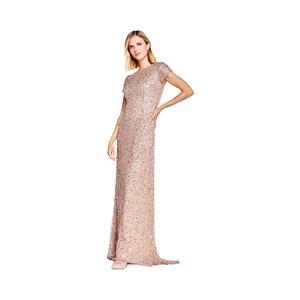 Adrianna Papell Women's Short-Sleeve All Over Sequin Gown, Rosegold, 12