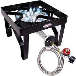 GasOne 200K BTU Propane Burner  Heavy-Duty Propane Stove  Outdoor Burner with Adjustable 0-20Psi Regulator and Steel Braided Hose  Ideal for Home Brewing, Turkey Fry