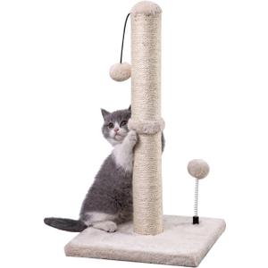 MECOOL Cat Scratching Post Premium Basics Kitten Scratcher Sisal Scratch Posts with Hanging Ball 22in for Kittens or Smaller Cats (22 inches for Kitten, Beige)