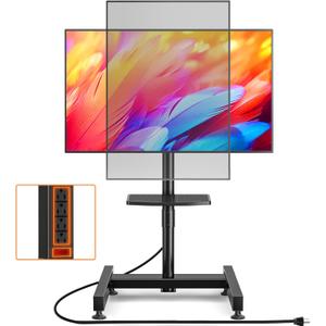 TVON Rolling TV Stand with Mount with Power Outlet for Most 13-50 inch TVs/Screen up to 55 lbs, Height Adjustable TV Floor Stand with Tilting and Rotating, Portrait to Landscap, Max VESA 200x200mm (BLACK)