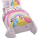 Jay Franco Disney Princess Rainbow 5 Piece Twin Bed Set - Includes Comforter & Sheet Set - Bedding Features Aurora, Belle, & Cinderella - Super Soft Fade Resistant Microfiber