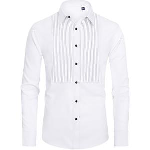 J.VER Men's Tuxedo Shirt Formal Dress Shirt Pleated Long Sleeve Button Down Shirts for Prom Party Wedding, Size: M