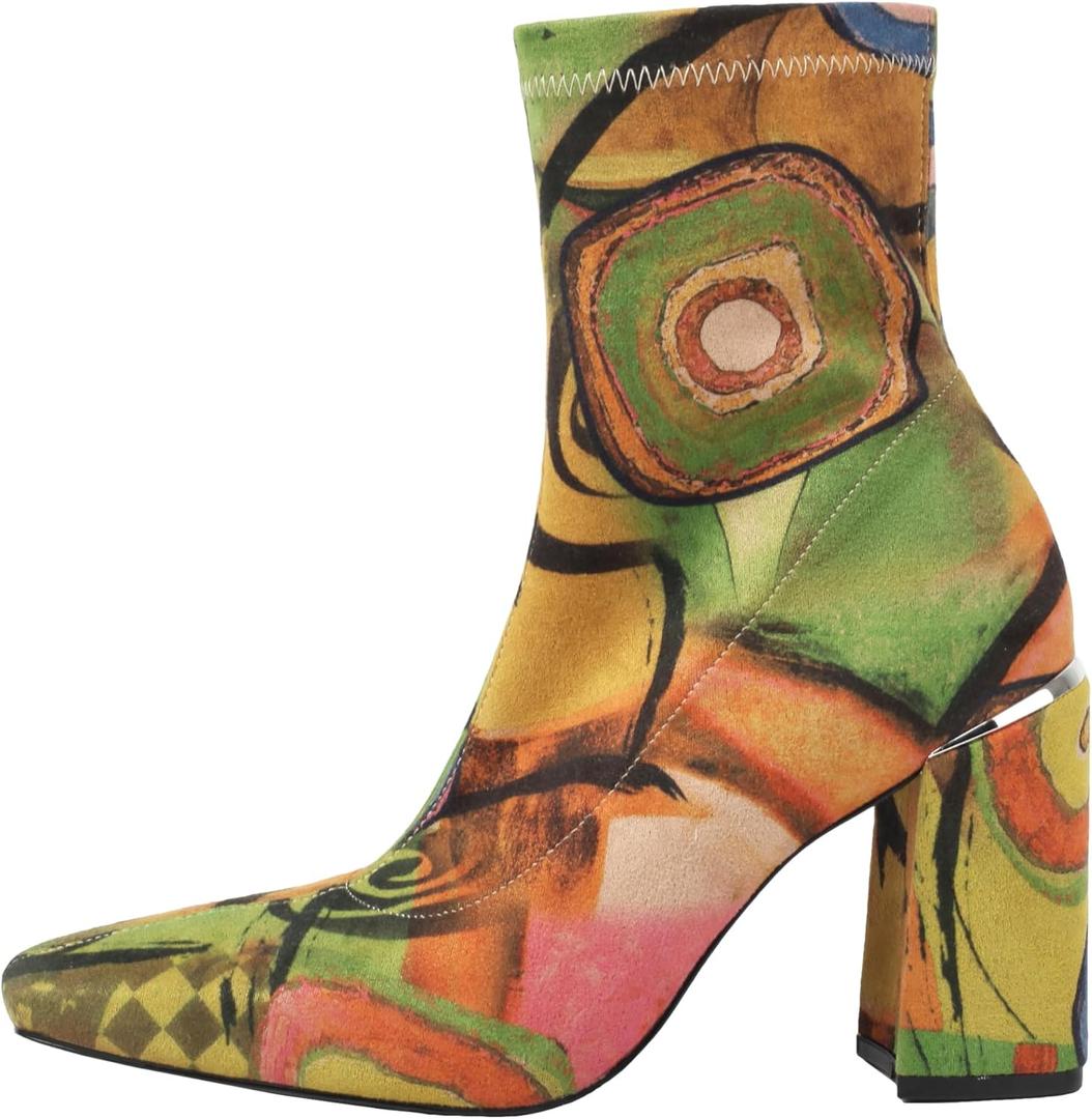 vivianly Womens Square Toe Ankle Booties Chunky Heel Boots Side Zipper Patent Leather Mid-Calf Boots (6, Irregular Green)