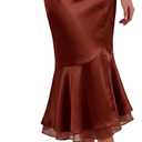 DERAX Womens Satin Midi Mermaid Skirt Silk Bodycon High Waisted Flowy Ruffled Tiered Spring Summer Elegant Fishtail Skirts (L)