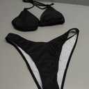 Women Sexy Bikini Set 2 Piece Halter String High Cut Cheeky Thong Swimsuit Bathing Suit (Black, M)