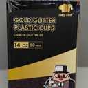 JOLLY CHEF 14 oz 50 Pack Gold Plastic Cups, Disposable Gold Glitter Plastic Cups Tumblers, Ideal for Wedding Halloween, Thanksgiving, Christmas Parties
