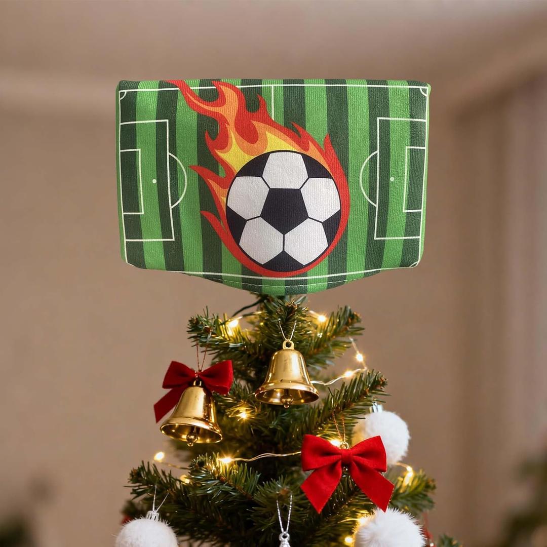 Christmas Soccer Tree Topper,9.8 * 6.2inch Soccer Indoor and Outdoor Christmas Decoration, Large Christmas Tree Topper,Santa Hat Tree Topper Festive Sports Halloween Family Birthday Party Decorations