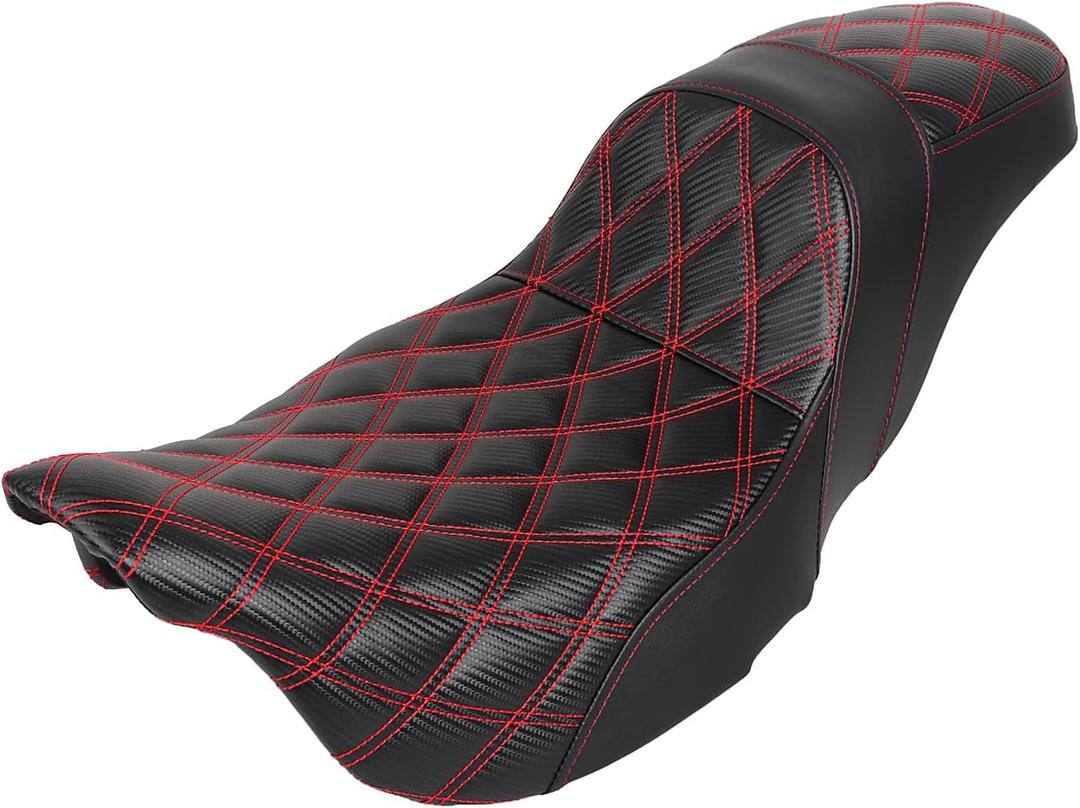 Rider Driver Rear Passenger 2-Up Seat For Harley Electra Glide Ultra Limited Road Glide Road King Street Glide 2009-2023, Red Stitch