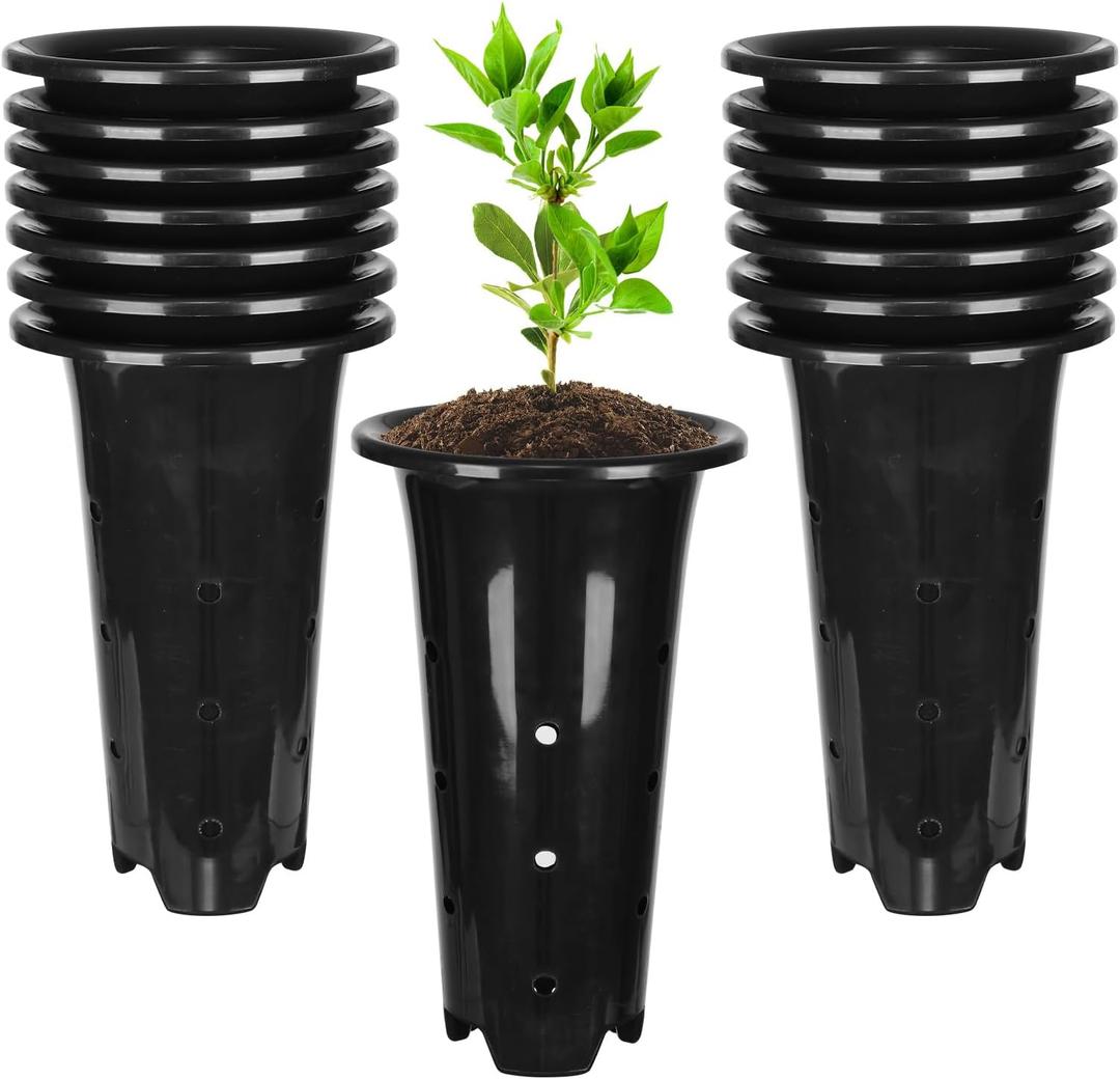 tchrules 15pcs Plastic Deep Plant Nursery Pots,8.66Tall Tree Pots,Black Deep Seedling Container Pots with Drainage Holes for Indoor Outdoor Gardening (5.3" Wx8.66 H)