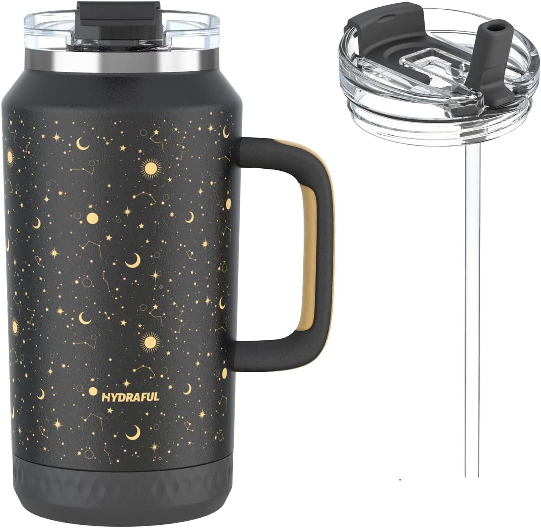 Hydraful 64 oz Tumbler with Handle and Straw - 100% Leak-Proof - Insulated Cup Reusable Stainless Steel Large Water Bottle Travel Mug for Gym, Hiking, and Camping - Gifts for Women Men Him Her (The Night Sky)