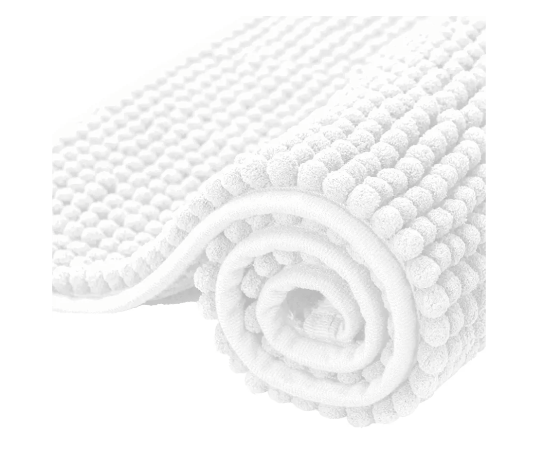 SUBRTEX Bathroom Rugs Chenille Bath Rug Soft Short Plush Bath Mat Soft Shower Mat Water Absorbent Shower Mat Quick Dry Machine Washable(White,16" x 24")