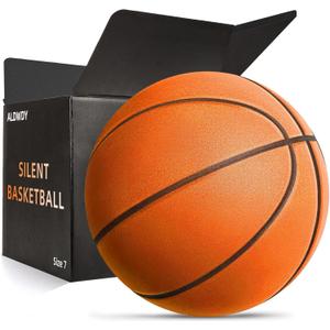 Silent Basketball Size 7 (29.5")  Grooved Airless Indoor Basketball for Quiet Dribbling and Indoor Training, Pro PU Foam Ball  Real Feel Higher Bounce Quieter (Orange)