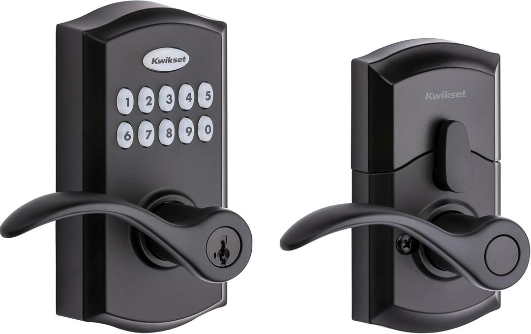 Kwikset SmartCode 955 Pembroke Light Commercial 10-Button Keypad Electronic Lever, Featuring Convenient Keyless Entry, 3-Year Battery Life and High Traffic Durability Matte Black