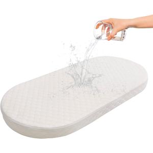 Baby Bassinet Mattress, Breathable, Premium Foam, Hypoallergenic, Non-Toxic, Oval Shaped with Removal Waterproof Cover, 20" x 33" x 2'' (White)