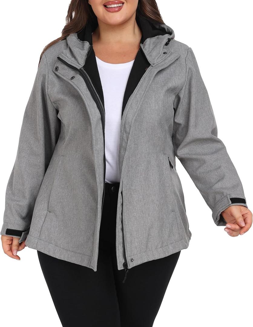 wantdo Women's Plus Size Softshell Jackets Hooded Warm Fleece Lined Windbreaker (4X, Grey)