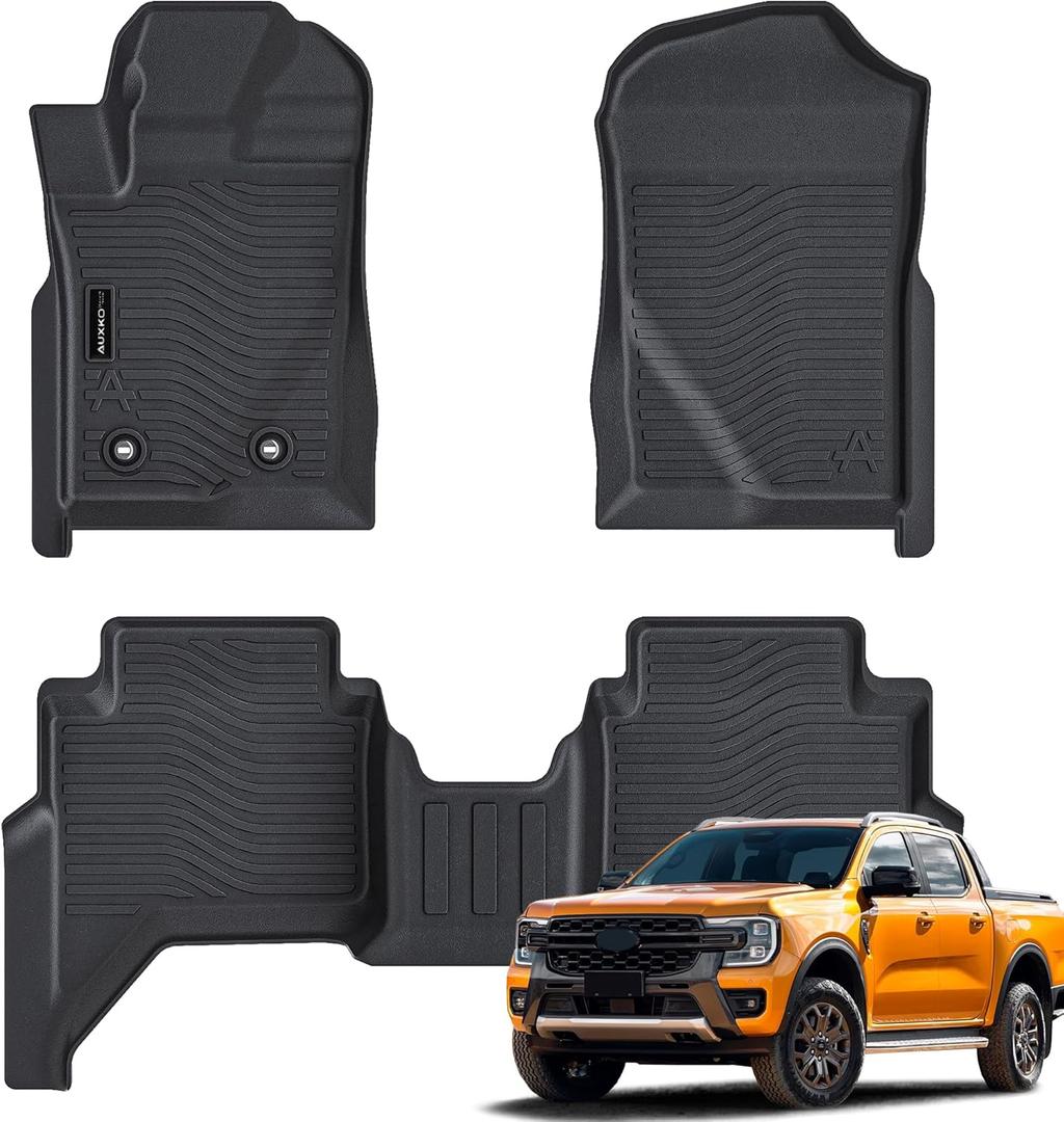 Auxko All Weather Floor Mats Fit for Ford Ranger 2025 2024 TPE Rubber Liners Set Ranger Accessories All Season Guard Odorless Anti-Slip Floor Mats
