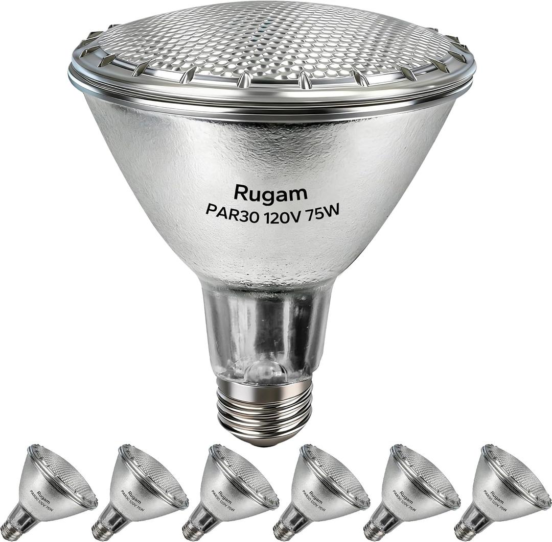 PAR30 Long Neck Halogen Flood Light Bulb, 6 Pack 120V 75W Halogen Bulbs with E26 Base, 2800K Warm White Dimmable, 3375LM High Output Brightness for Recessed & Track Lighting (Indoor/Outdoor)