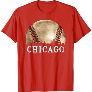 Chicago Skyline City Vintage Baseball Lover T-shirt, Medium 
