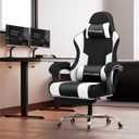 GTPLAYER Gaming Chair, Computer Chair with Footrest and Lumbar Support, Height Adjustable Game Chair with 360-Swivel Seat and Headrest and for Office or Gaming (Fabric, Black White), Seat Size: 19.68 x 20.47 inches