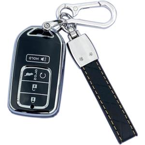 Key Fob Case Cover Compatible With Honda Accord Civic Cr-V Hr-V Fit Odyssey Jed Crosstour Crider Accessories (Black)
