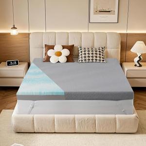 Vipbear Queen Size 3 Inch Mattress Topper, Cooling Gel Memory Foam with Bamboo Fiber Cover, Extra Firm Spine Support