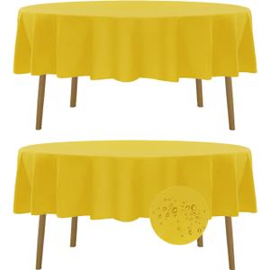 Fokitut 2 Pack Waterproof Round Tablecloth, 70 Inch, Stain Resistant and Wrinkle Polyester Table Cloth, Fabric Table Cover for Kitchen Dining, Wedding, Party, Holiday Dinner-Yellow