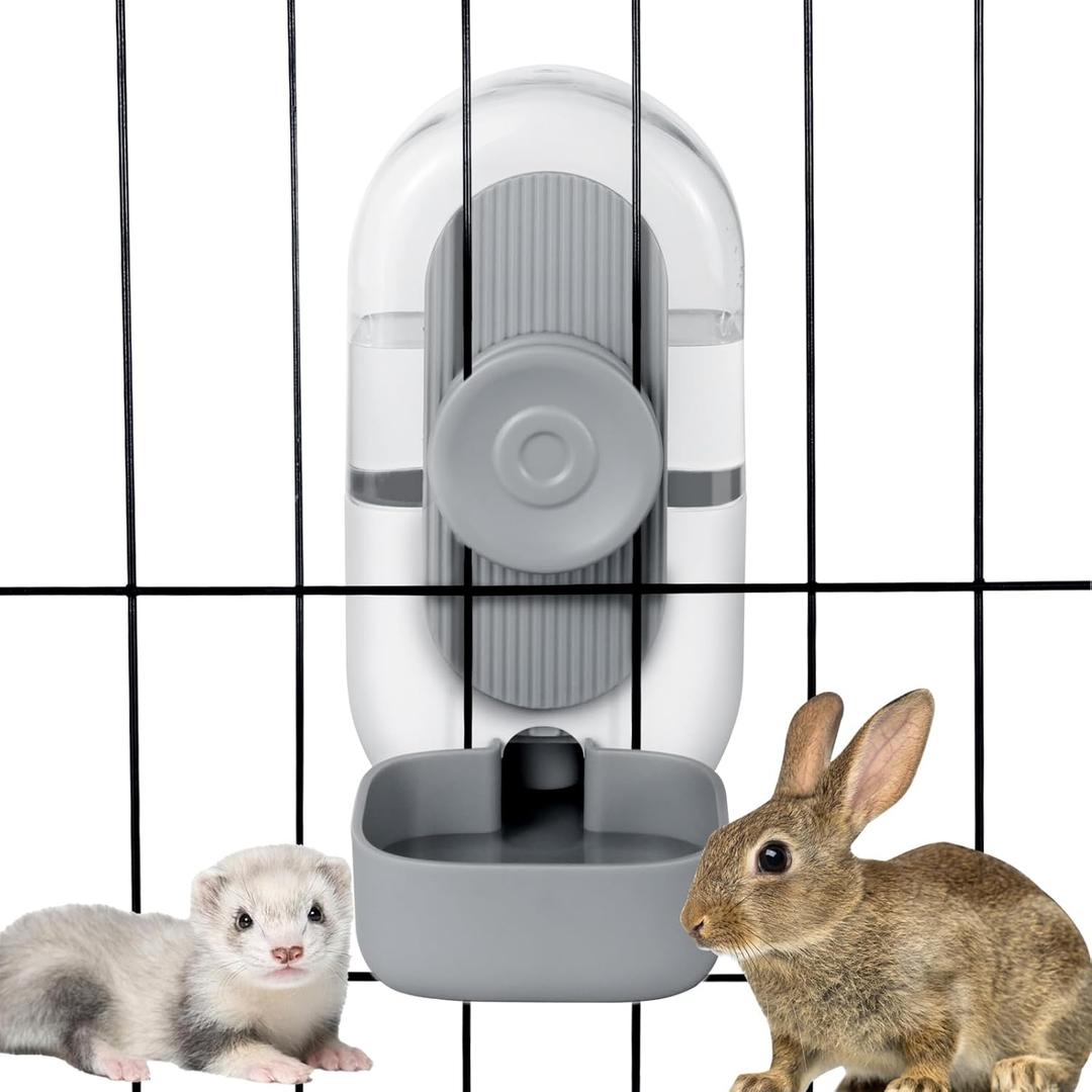 Lemtrflo 28oz Hanging Automatic Water DispenserRabbit Water Bottle,Bunny Guinea Pig Ferret Water Bowl for Cage,Suitable for Small Animal Puppies(Cage Grid Spacing Over 1.2'') (Gray)