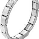 RINHOO 9mm Italian Starter Charm Bracelet Starting Italian Charm Bracelet Link Square Silver Interlocking Stainless Steel Modular Links (Silver NOMI)