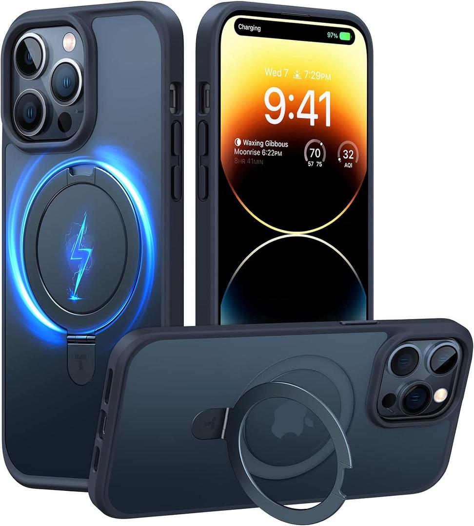 TORRAS Magnetic Ostand for iPhone 14 Pro Max Case [Compatible with Magsafe] with Stand, [Military Grade Drop Protection] Shockproof Translucent Back Slim Protective Phone Case (2022), Black