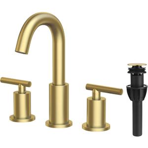 TRUSTMI Brushed Gold Bathroom Faucet 3 Hole Widespread 2-Handle 8 Inch Brass Bathroom Sink Faucet with Overflow Pop Up Drain and cUPC Waterlines
