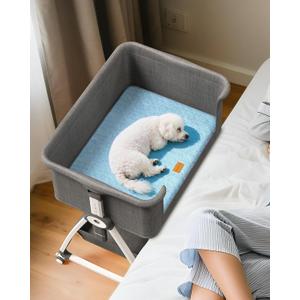 Bedside Dog Bed, 6-Height Adjustable Elevated Cat Bed for Small & Medium Puppy & Cat, Extension for Human Bed, Pet Bassinet with Removable & Washable Cover, Dogs Couch with Sides (30" L x 21" W)